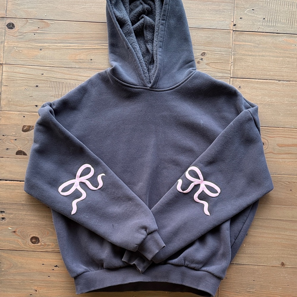 Edikted Gray Hoodie with Pink Bow Accents